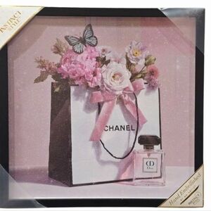 Instinct Style CHANEL Floral Shopping Bag w/Butterfly Glitter Framed Wall Decor